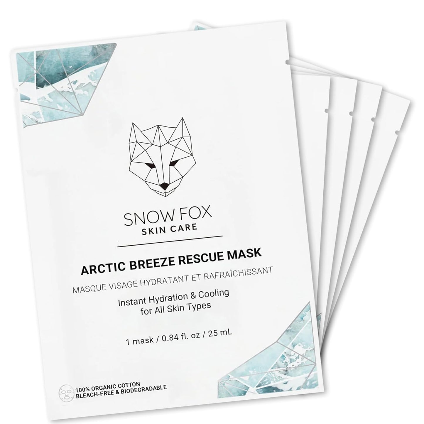 Snow Fox Arctic Breeze Rescue Sheet Mask with Peppermint & Aloe Vera – Cooling Face Mask to Calm & Revitalize Skin and Refresh after Travel – Hydrating Facial Skin Care for all Types – 1 Pack