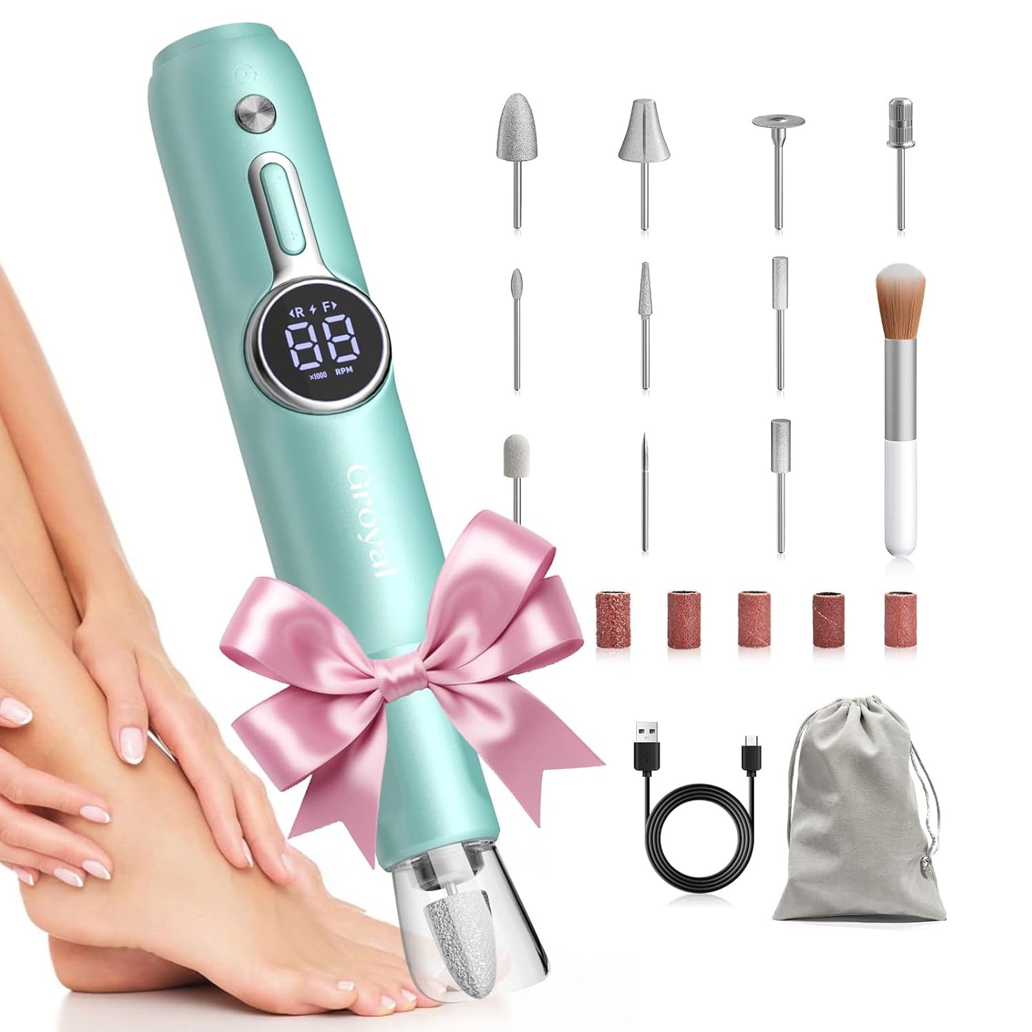 Cordless Electric Nail Drill Machine Professional for Acrylic Gel Nails, E-File for Manicure and Pedicure for Foot Portable Manicure Tool with Storage Bag