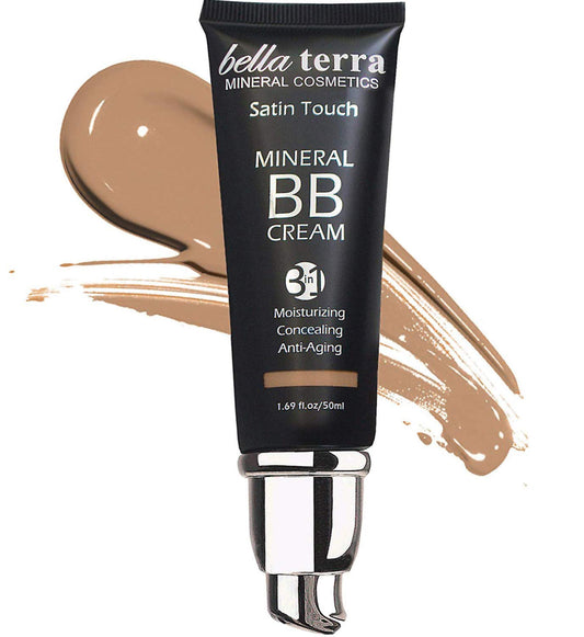 Bellaterra Cosmetics BB Cream – Tinted Moisturizer & Mineral Foundation Makeup, Medium Tan 105 – Lightweight, Oil-Free, Buildable Coverage, Matte Finish, Anti-Aging Concealer, Clean Beauty, 1.69 oz