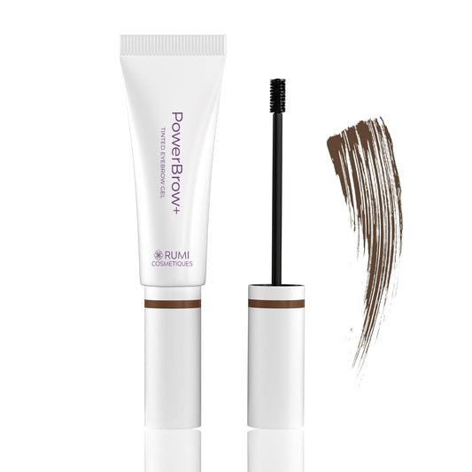 Rumi Cosmetiques PowerBrow+ Tinted Eyebrow Gel For Older Women - Defines, Fills, Thickens Brows - 2-in-1 Formula - Natural Color, Quick Fixing, Long-Lasting - Hypoallergenic Medium Brown (Mocha)
