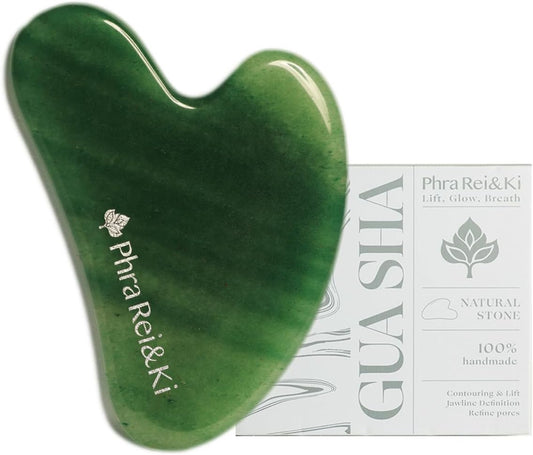 Phra Rei&Ki] Gua Sha Facial Tools, Customed Natural Jade Stone, Gua Sha Tool for Face, Manual Massage Tool for Jawline Sculpting, Puffiness Reducing and Face Lifting, Massager for Skin-Care