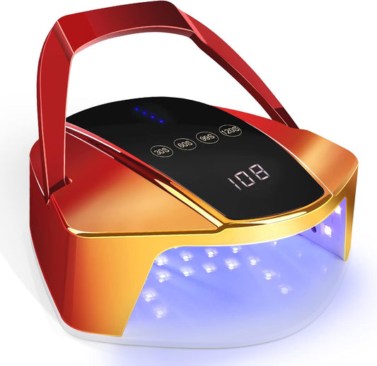 96w Cordless LED Nail Lamp with Portable Handle Professional Curing UV Lamp for Gel Nails Auto Infrared Sensor and 4 Timers (Red)