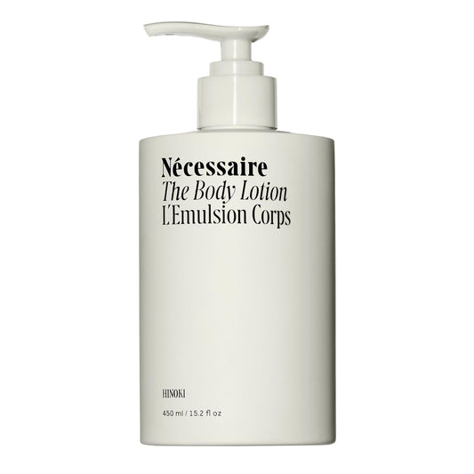 Nécessaire The Body Lotion with Pump – Hinoki Scented Body Moisturizer with Peptides, Niacinamide, Vitamins C/E & Omega 6/9 – Skin-Firming Daily Hydration – Dermatologist-Tested, Vegan – 15.2 oz