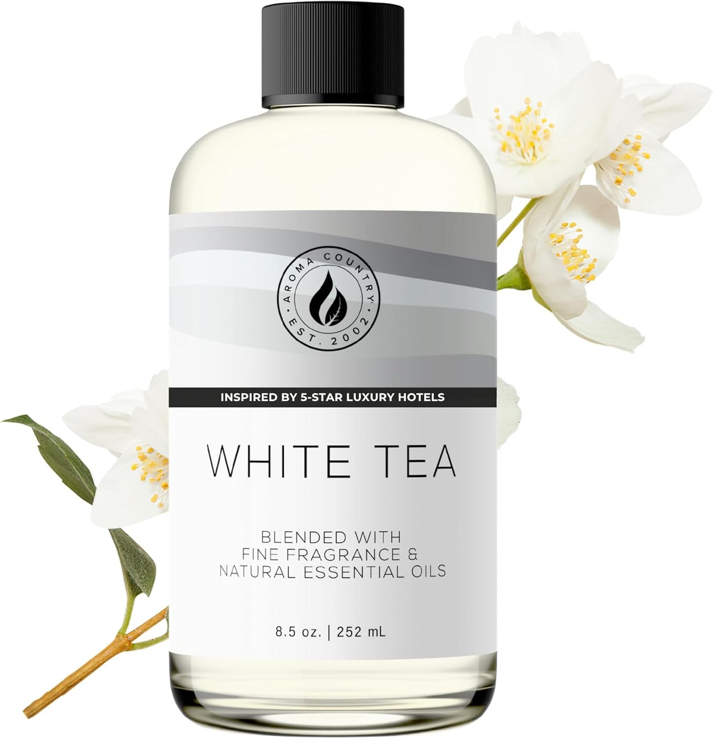 Aroma Country White Tea Diffuser Oil - Luxury Essential Oils for Diffuser Refill & Air Freshener Room Spray, Long-Lasting, Natural Home Fragrance and Hotel Scent for Diffusers & Machines (8.5 Fl Oz)