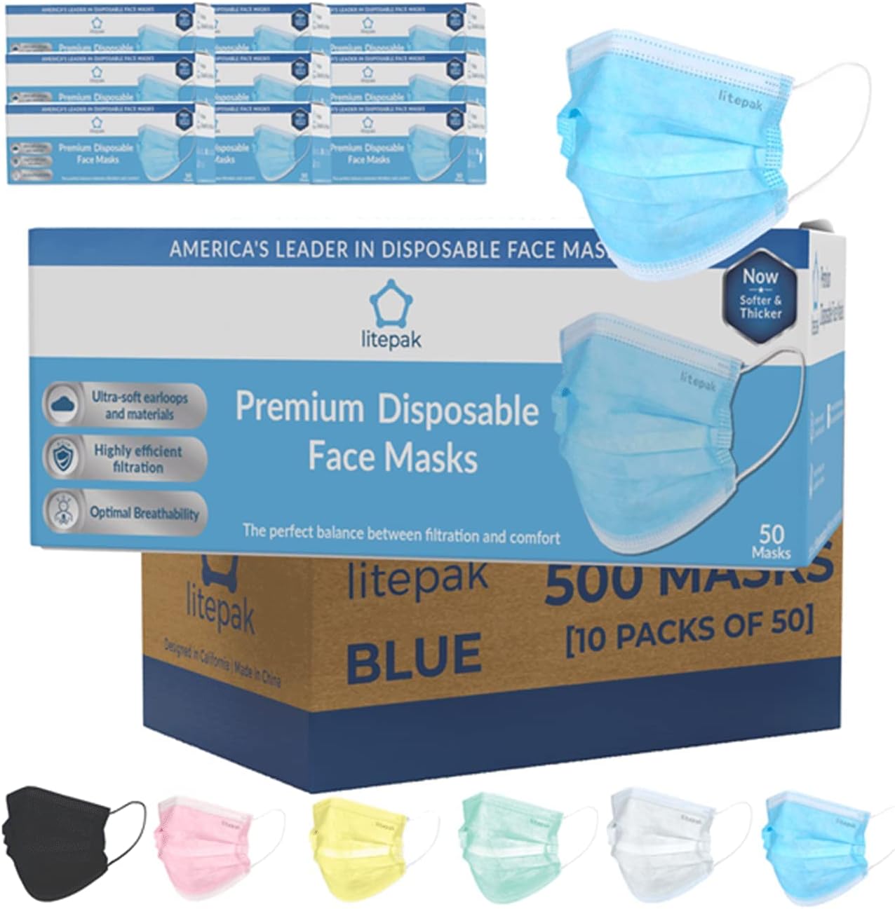 Litepak 500pcs Premium Disposable Face Mask SOFT 3ply Nose Wire