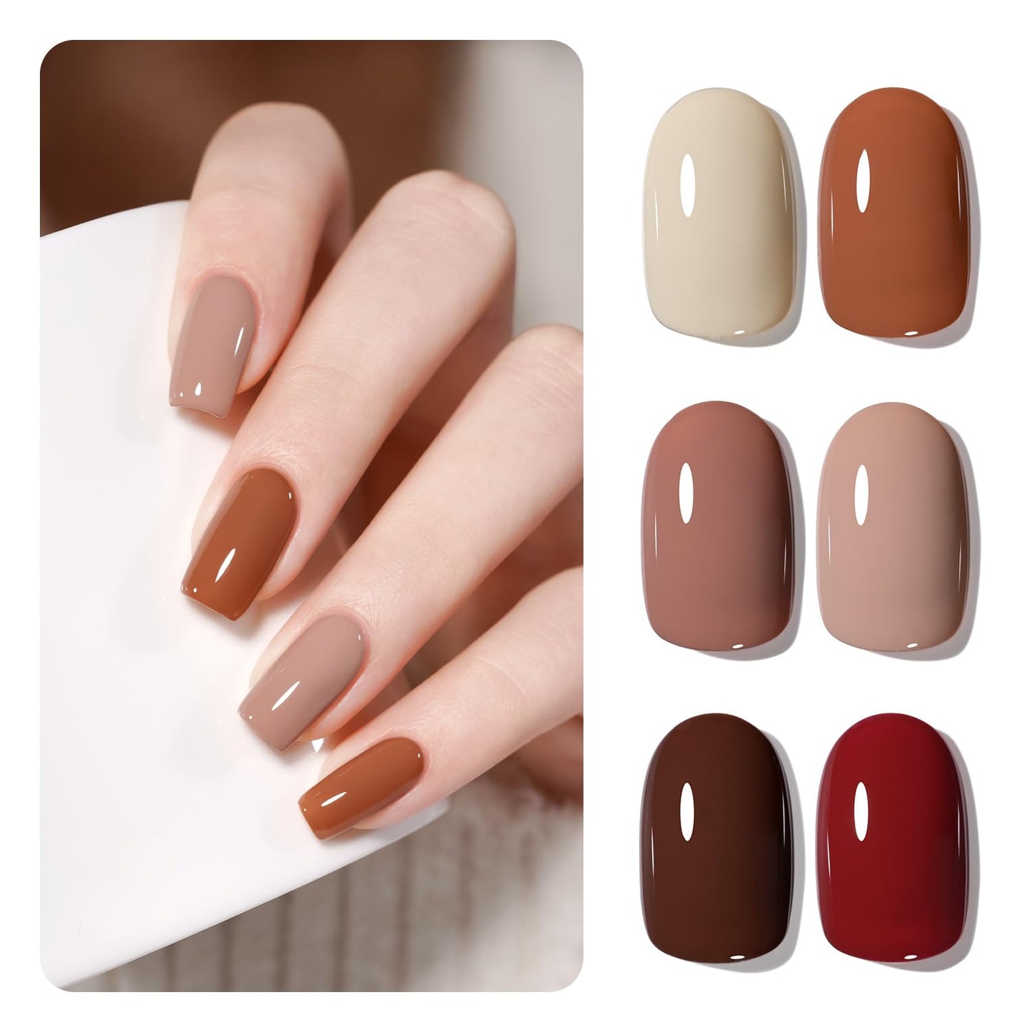 GAOY Gel Nail Polish, Red Brown Nude White Gel Polish Kit for Salon Manicure and Nail Art DIY at Home