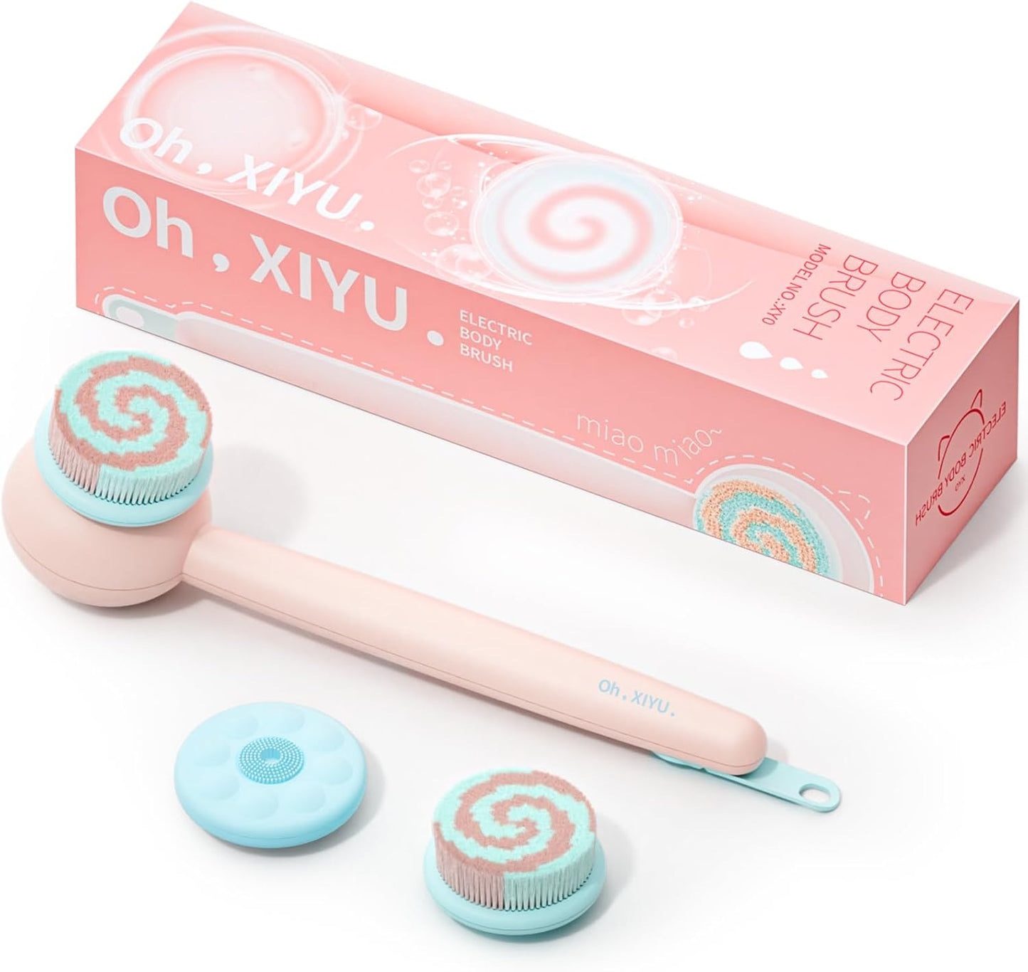 Electric Back Scrubber for Shower Body Brush, Waterproof Shower Body Scrubber for Cleansing, Massaging, Rechargeable Spinning Bath Brush for Kids & Adults with 2 Heads & 3 Speed Modes, Pink