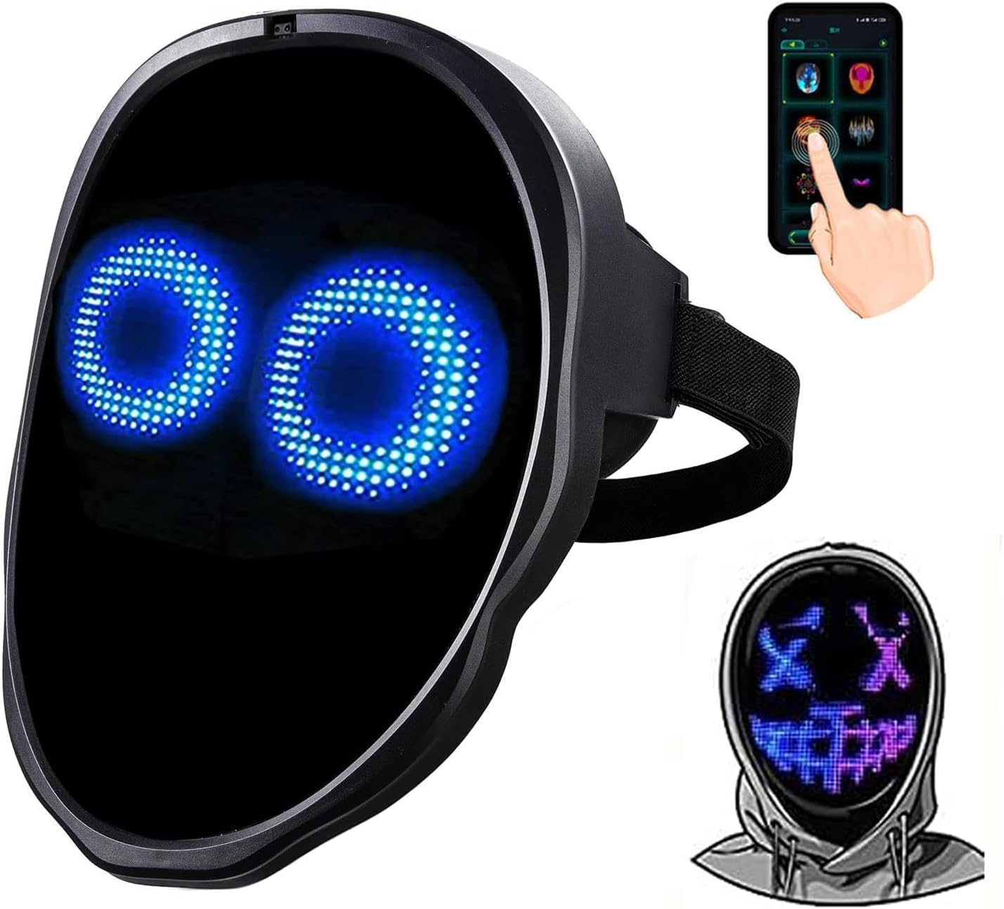 Led Mask with App Controlled，Programmable LED Halloween Mask，Digital Mask for Costume Cosplay Party Masquerade