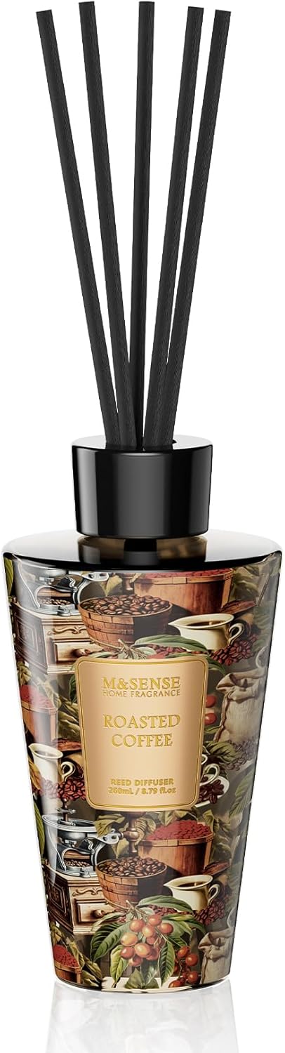 M&SENSE Roasted Coffee Reed Diffuser Set - 8.79fl oz Home Fragrance Non-Toxic Essential Oil Diffuser with All Natural Sticks, Long Lasting Air Freshner Gifts for Home Fragrance Decor