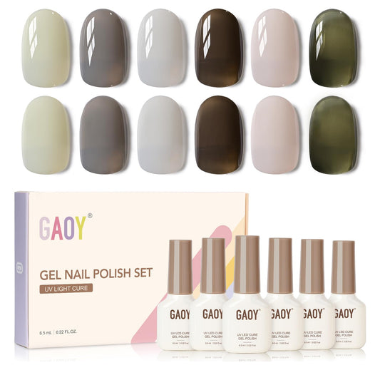 GAOY Milky Black Gel Nail Polish of 6 Creamy Nude, Gray, Green Colors Sweet Salt Style for Salon Gel Manicure and Nail Art DIY at Home