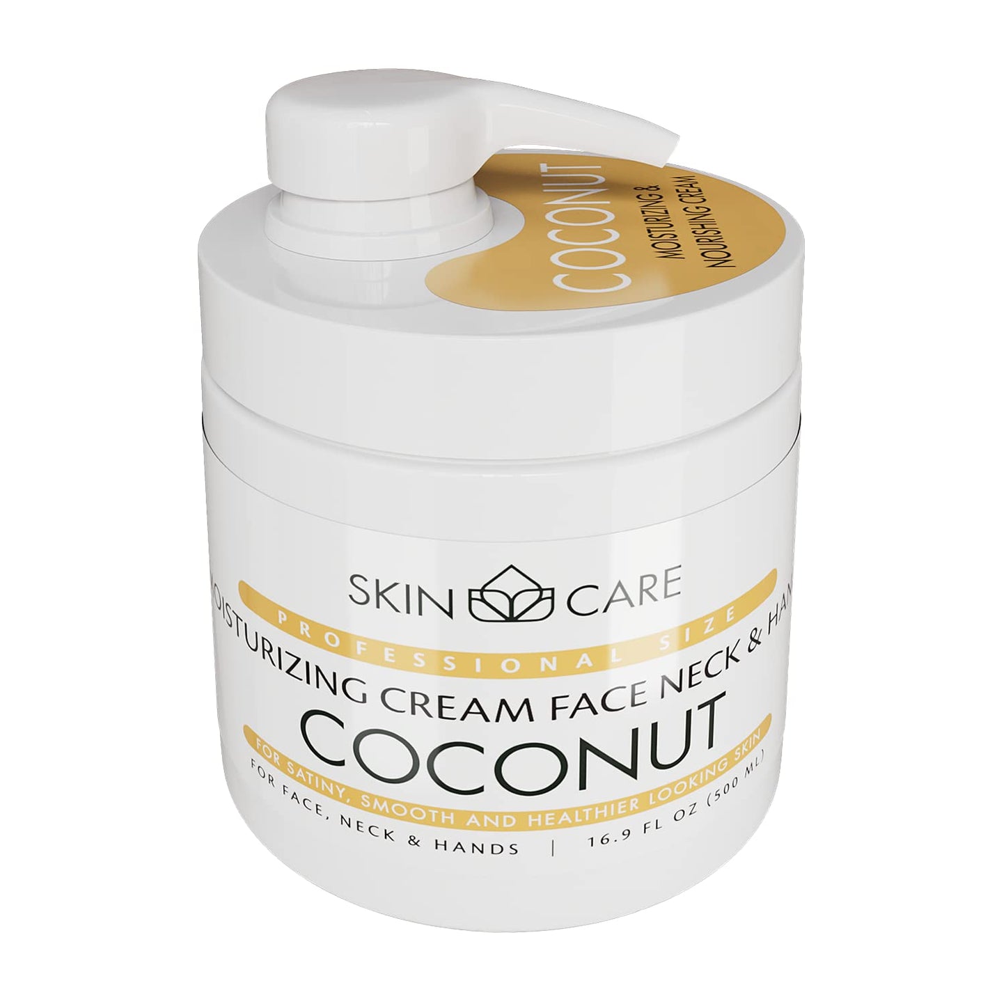 Skin Care Coconut Oil 3-in-1 Moisturizer Face Cream, Neck and Hands - Treatment for Crepey Texture, Wrinkles and Sagging - Daily Lotion for All Skin Types - 16.9 fl. oz.