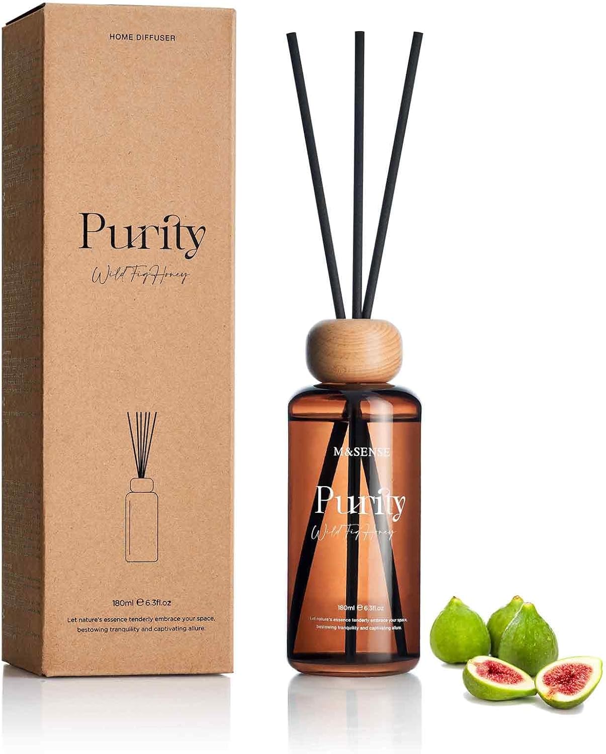 ‌M&SENSE Wild Fig Honey Reed Diffuser: 6.3 fl oz Fig & Lotus Scented Aroma Set with Light & Subtle Fragrance, Long-Lasting Non-Toxic Natural Essential Oil Diffuser for Office Shelf Decor Small Spaces
