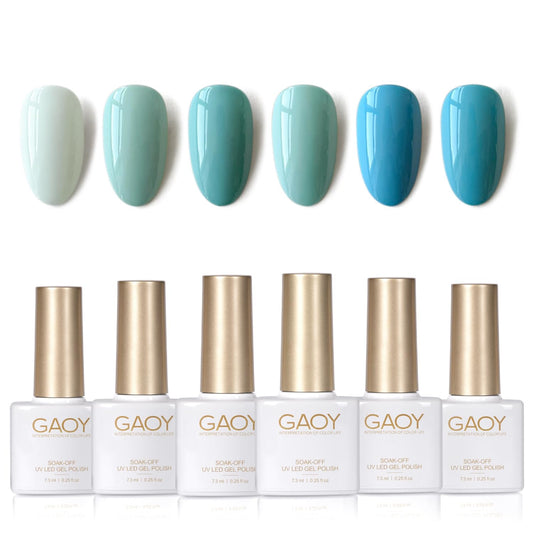 GAOY Blue Gel Nail Polish Set, 6 Colors Navy Baby Blue, Soak Off UV Light Cure Gel Polish Kit for Nail Art DIY at Home