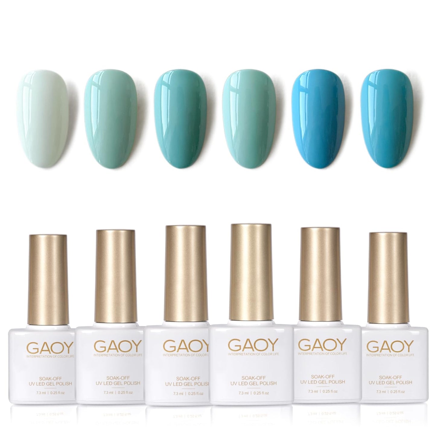 GAOY Blue Gel Nail Polish Set, 6 Colors Navy Baby Blue, Soak Off UV Light Cure Gel Polish Kit for Nail Art DIY at Home