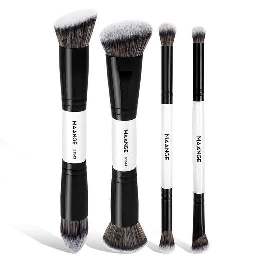 MAANGE 4 PCS Foundation Contour Conceal Brush Set, Makeup Brushes, Eyeshadow Concealer Brush, Double Sided Foundation Contour Blush Highlight Blending Eyebrow Brush For Liquid, Cream, Loose Powder