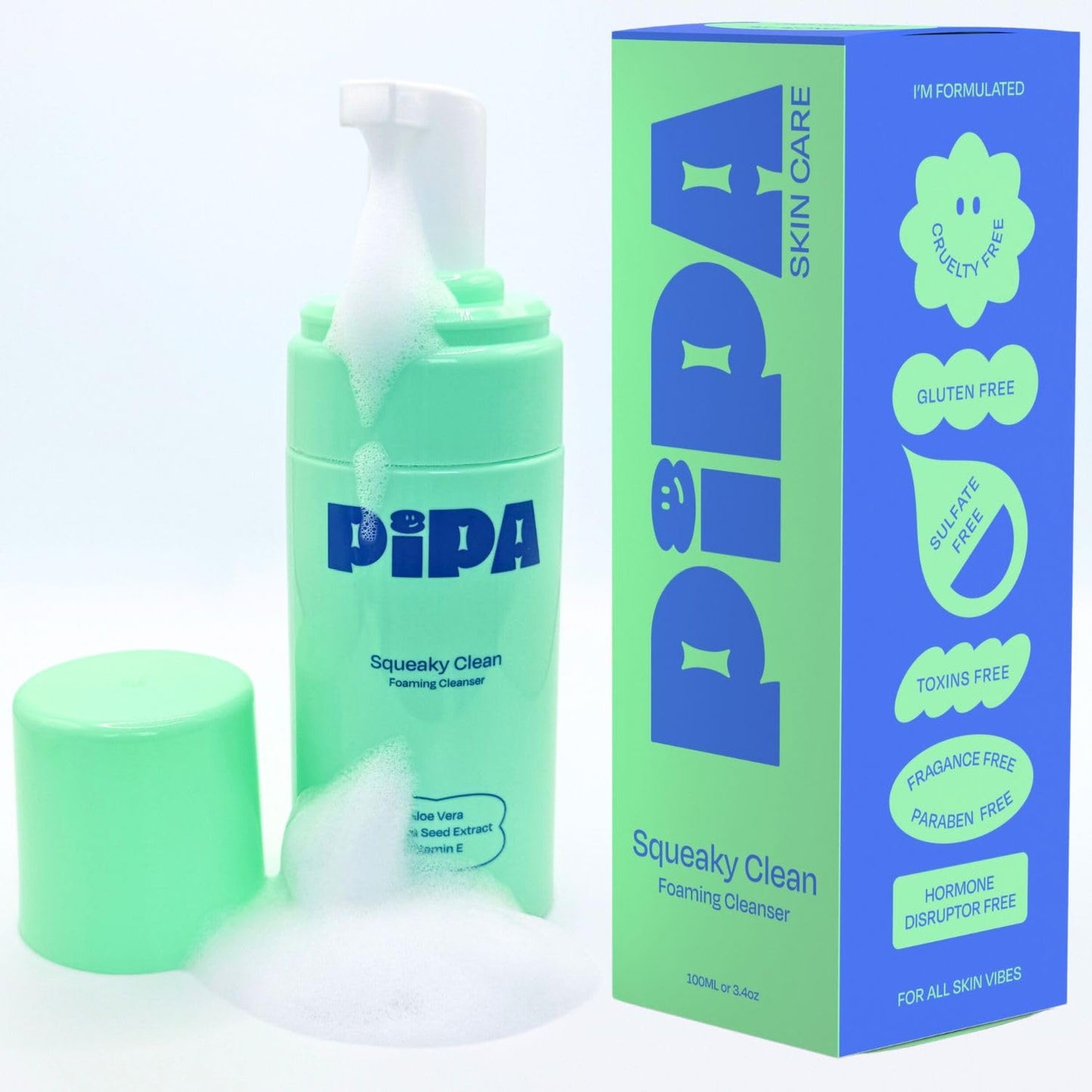 Pipa Skincare Squeaky Clean Foaming Cleanser 3.4 fl oz | Gentle Face Wash for Kids & Teens Ages 8 to 13 | Fragrance-Free, Dermatologist & Pediatrician Approved | Daily Hydrating Facial Cleanser