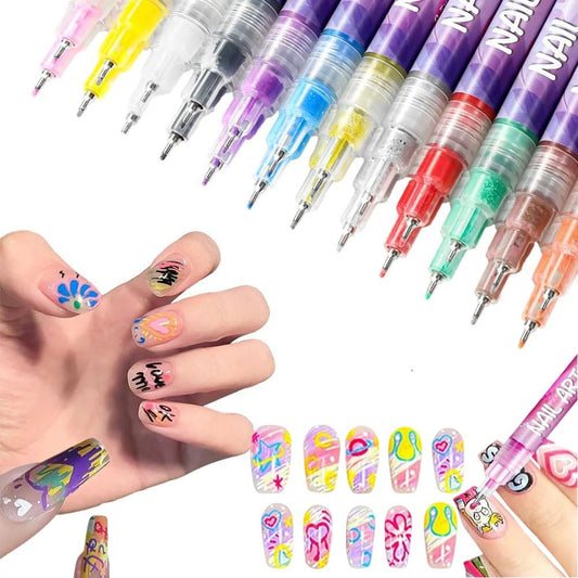 Nail Polish Markers, 12 Colors Nail Art Pens, Painting Nails Polish Pens Quick Dry Decals, Nails Brushes Decorating Kit Stickers Polishing Dotting Painting Liner Christmas DIY for Everyone(2sets)
