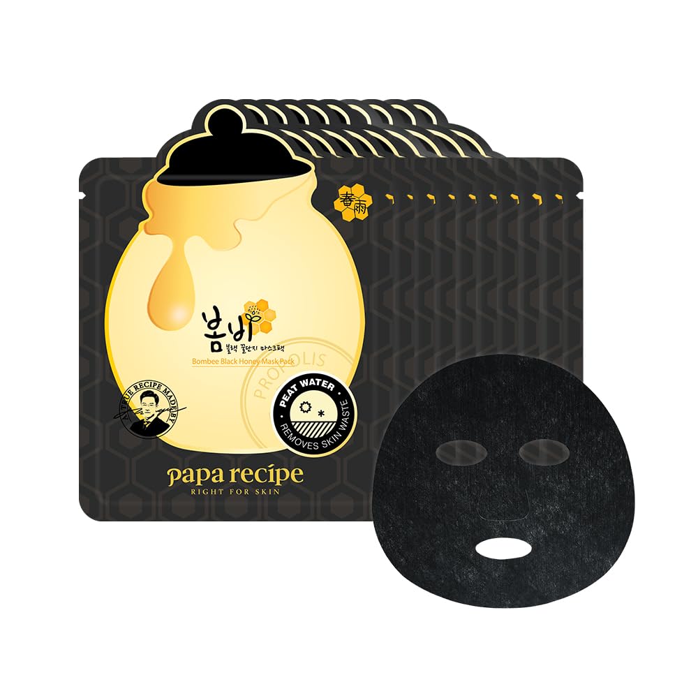 Papa Recipe Bombee Black Honey Mask 10 Pack – Charcoal & Propolis Sheet Mask for Pore Care and Hydration – Korean Skincare