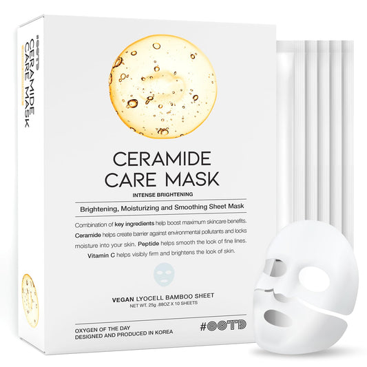 #OOTD Ceramide Brightening Sheet Mask For Face, Moisturizing, Anti Aging Ceramide, Peptide, Vitamin C, EVE Vegan 10EA