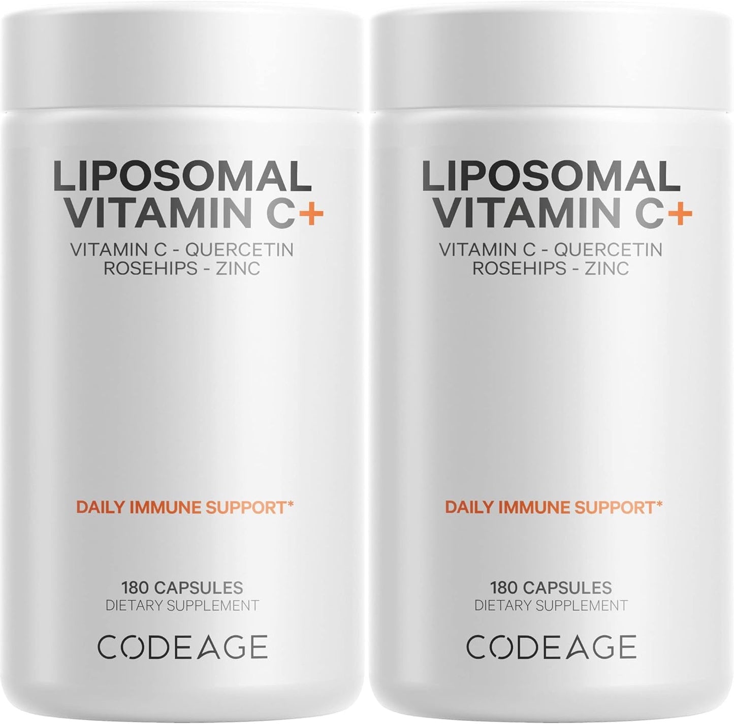 Codeage Liposomal Vitamin C 1500mg with Zinc, Elderberry, Citrus Bioflavonoids Grapefruit, Lemon, Orange Powder, Quercetin & Rose HIPS Fruit – Vegan Supplement - Non-GMO, Vegan Pills - 2 Pack