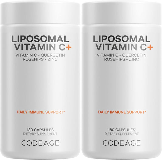 Codeage Liposomal Vitamin C 1500mg with Zinc, Elderberry, Citrus Bioflavonoids Grapefruit, Lemon, Orange Powder, Quercetin & Rose HIPS Fruit – Vegan Supplement - Non-GMO, Vegan Pills - 2 Pack