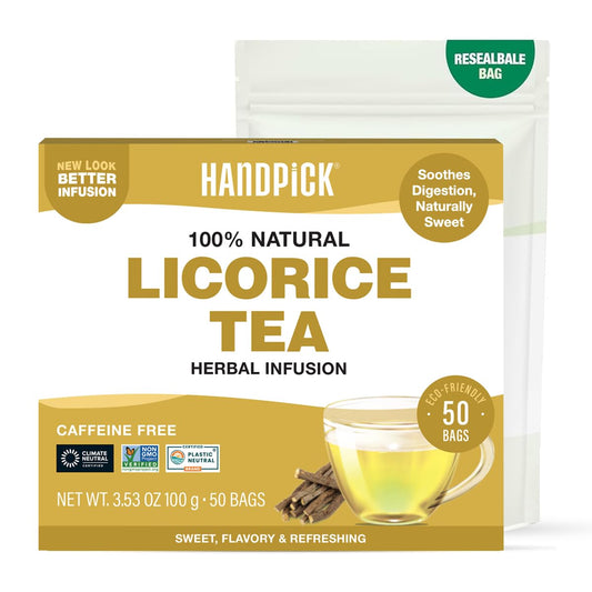 HANDPICK, Licorice Root Tea Bags (50 Count, 2g/tea bag) Licorice Tea | Non-GMO, Caffeine Free | Goodness of Cinnamon, Blackpepper, Clove, Cardamom & Ginger