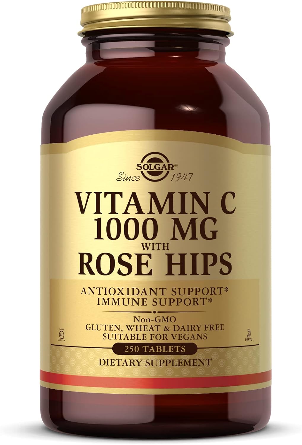 Solgar Vitamin C 1000 mg with Rose Hips, 250 Tablets - Antioxidant & Immune Support - Overall Health - Supports Healthy Skin & Joints - Non GMO, Vegan, Gluten Free, Dairy Free, Kosher - 250 Servings