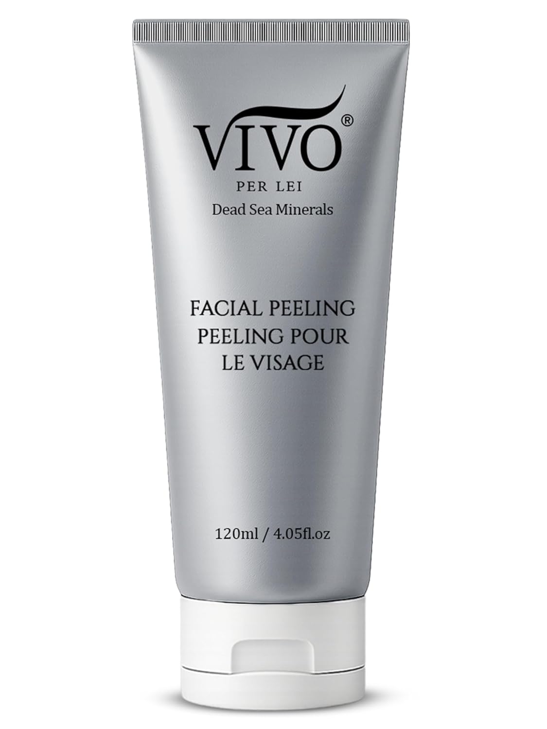 Vivo Per Lei Facial Peeling Gel - Contains Dead Sea Minerals and Nut Shell Powder - Gentle Face Exfoliator Scrub and Blackhead Remover - Peel Your Skin to a Fresher You - 4.05 Fl oz.