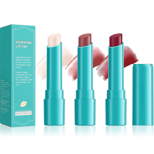 3PCS Hydrating Lip Tint Lipstick Set,Long-Lasting Matte Finish Moisturizing Tinted Balm,Natural Ingredients Strong Moisturizing Lipstick,Waterproof Lip Gloss Non-Stick Cup Lip Tint Stain(SET A)