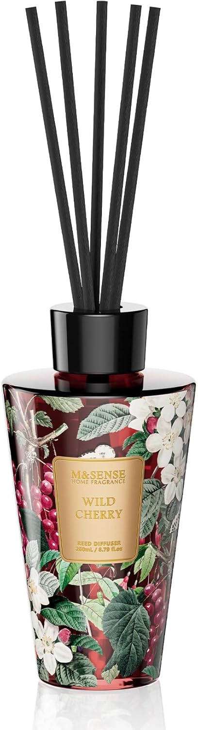 M&SENSE Wild Cherry Reed Diffuser Set - 8.79fl oz Home Fragrance Non-Toxic Natural Essential Oil Diffuser with Sticks, Air Freshner Gifts for Home Fragrance Decor