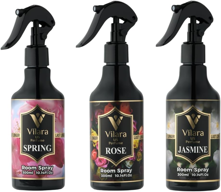 Room Spray Freshener - Long-Lasting Luxury Scents - Room and Linen Spray for Bedding, Sheets, Fabric, Furniture for Aromatherapy - 10.14 fl oz (Multipack 3:Spring,Rose,Jasmine)
