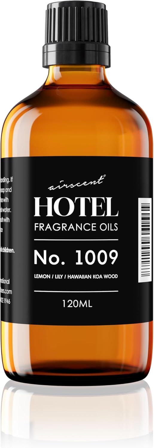 AirScent Hotel Diffuser Oil No. 1009 - Lemon Lily Hawaiian Koa Wood - Hotel Scent Dupe - Premium Fragrance Oil for Ultrasonic and Waterless Diffusers and Crafting - 120 mL, 4 fl oz Glass Bottle