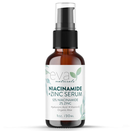 Eva Naturals Niacinamide Serum for Face with Zinc PCA & Botanical Hyaluronic Acid – Pore Minimizer, Dark Spot & Redness Relief, Skin Tone & Texture Support – Lightweight Cream Alternative (1 oz)