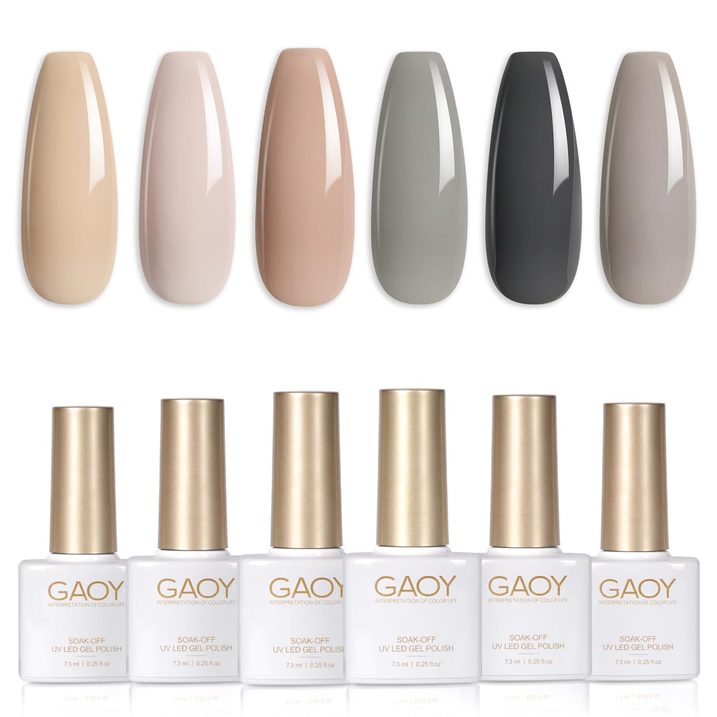GAOY Gray Gel Nail Polish Set, 6 Colors Nude Brown Beige Soak Off UV Light Cure Gel Polish Kit for Salon and Nail Art DIY at Home