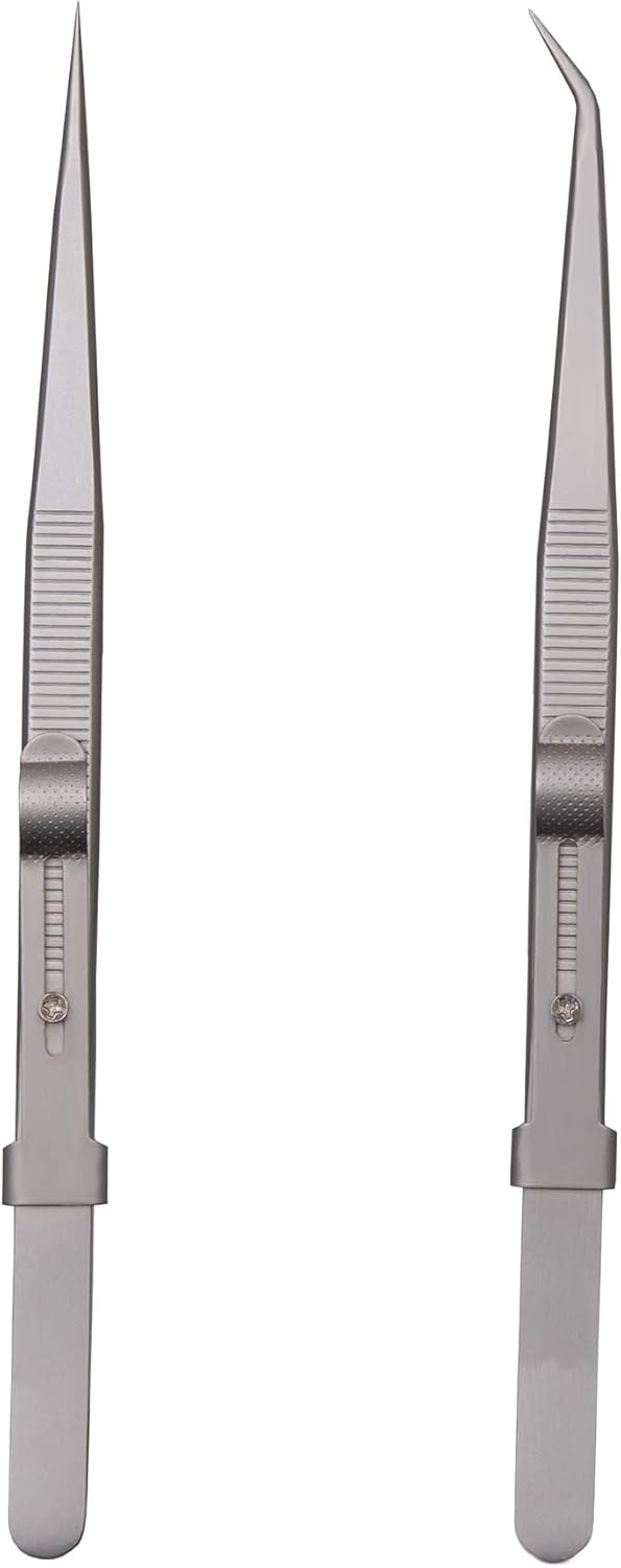 Tweezers, Precision Tweezers Set, Anti-Static Stainless Steel Curved of Tweezers, for Electronics, Laboratory Work, Jewelry-Making, Craft, Soldering, Etc（2 PCS）