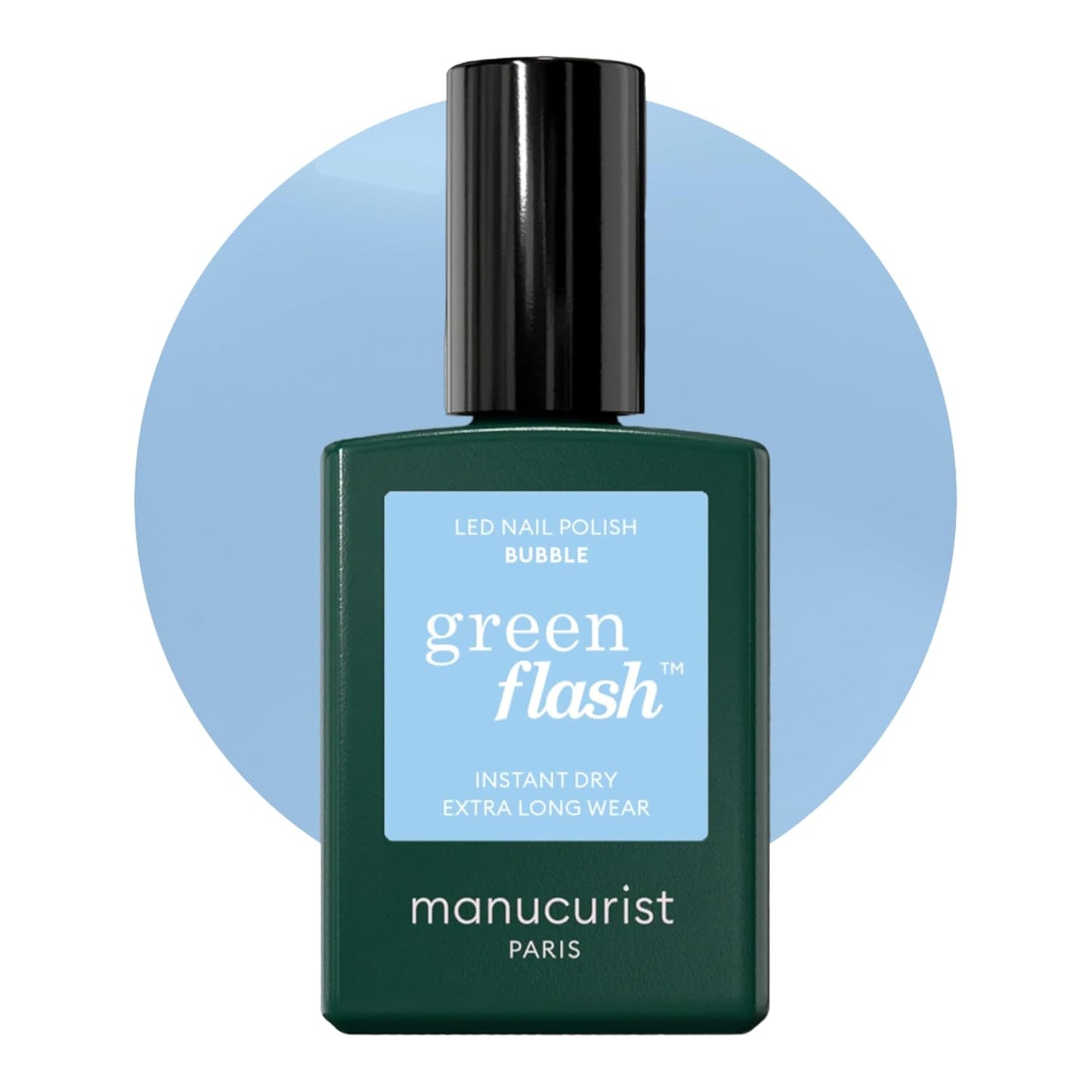 Manucurist Green Flash LED Pastel Blue Bubble Gel Nail Polish - Vegan, 12-Free, Plant-Based Gel Polish - Strengthens and Protects the Nail - Gel Nail Polishes - Gel Polish - Made in France - 0.5 fl oz