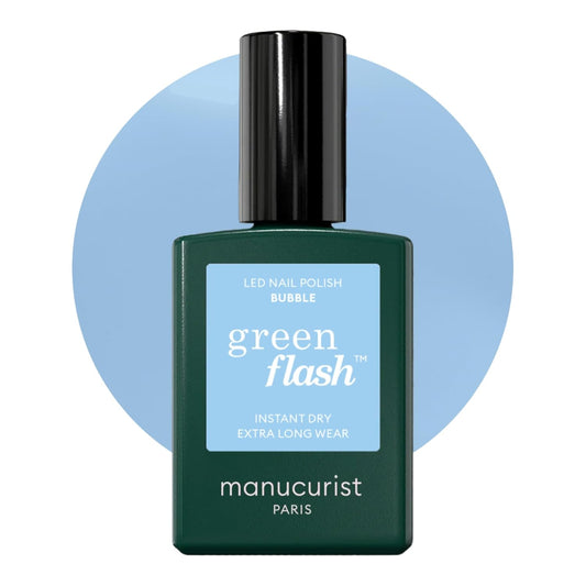 Manucurist Green Flash LED Pastel Blue Bubble Gel Nail Polish - Vegan, 12-Free, Plant-Based Gel Polish - Strengthens and Protects the Nail - Gel Nail Polishes - Gel Polish - Made in France - 0.5 fl oz