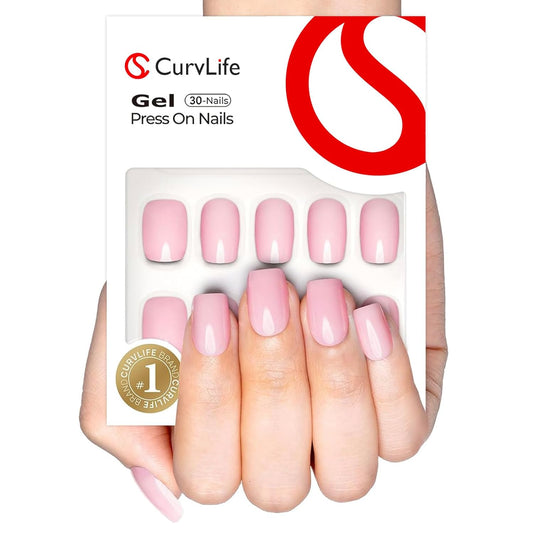 Curvlife Soft Gel Press on Nails, 30Pcs 15 Sizes Gel Nail Tips, Pink Style Full Cover Design Reusable Fake Nails Kit with Glue and Adhesive Tabs