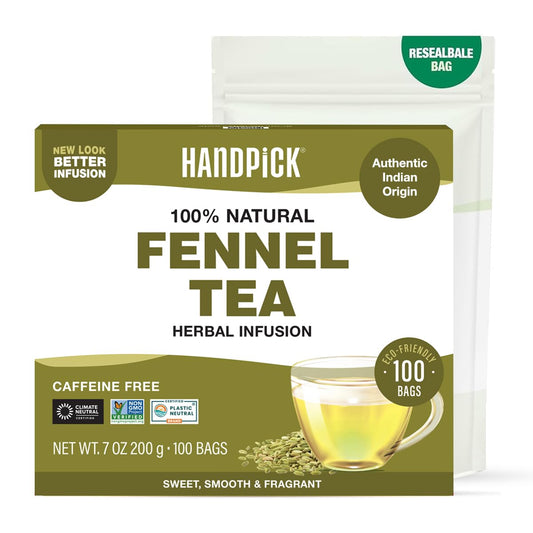 HANDPICK Fennel Seed Tea Bags (100 Count), Authentic Indian Origin with Natural Aroma & Sweetness | Naturally Support Digestion & Immune System | 100% Pure, Non GMO & Caffeine Free