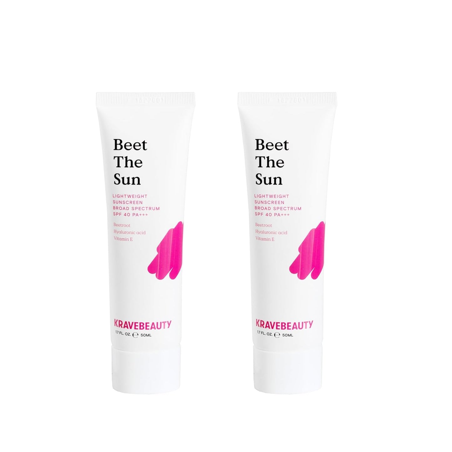 KraveBeauty Beet The Sun SPF 40 PA+++ Broad Spectrum Sunscreen Duo, Daily Non-Greasy Chemical SPF Duo, No White Cast or Pilling, For All Skin Types, Vegan & Cruelty Free, 1.7 fl oz x2