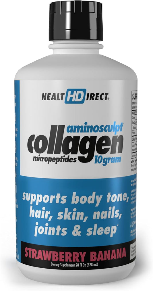 HEALTH DIRECT – AminoSculpt Liquid Collagen Micropeptides – 28 FL Oz – 28 Servings – 10 Grams of Premium Medical-Grade Liquid Collagen for Women – Strawberry Banana