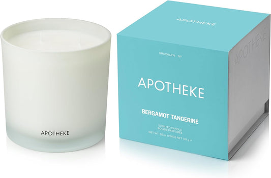 Apotheke 3-Wick Scented Candles for Home, Bergamot Tangerine - 26 oz Soy Wax Aromatherapy Jar Candle with Perfume-Grade Essential Oils - Gift for Women & Men - Bergamot, Tangerine & Sweet Dahlia