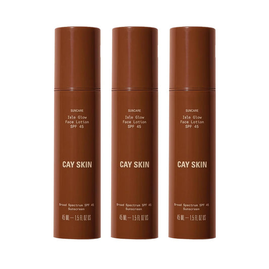 Cay Skin Isle Glow Face Moisturizer SPF 45 – Illuminating Moisturizer, Broad Spectrum Sunscreen + Makeup Primer – Lightweight, Pearlescent Formula with Radiant Finish for All Skin Types – 3-Pk, 1.5 oz