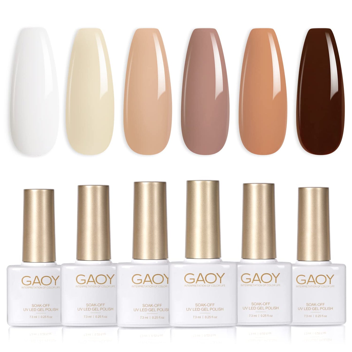 GAOY Nude Brown Gel Polish Set, 6 Neutral White Pink Skin Tones Colors Soak Off UV Light Cure Gel Polish Kit for Salon and Nail Art DIY at Home