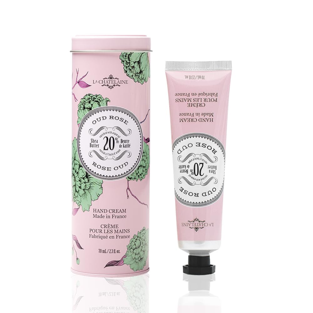La Chatelaine Shea Butter Hand Cream, Made in France, Natural and Organic Ingredients, 70ml / 2.3 oz, Gift Tin, Oud Rose