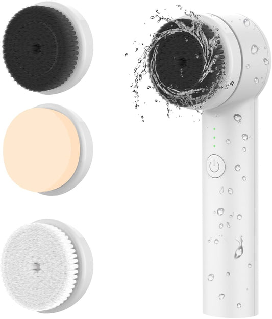Rechargeable Face Scrubber, Electric Facial Cleansing Brush with Exfoliator and Sponge Brushheads, 3 Speeds Face Wash Brush, Gentle face exfoliator Brush for Men Women