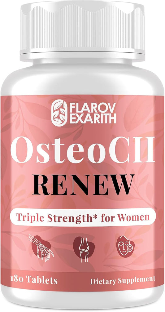 Joint Supplements for Women OsteoCII Renew Triple Strength – Advanced Joint, Bone & Skin Formula – Collagen, Glucosamine, Chondroitin, Calcium, MK-7, Vitamin D3, Hyaluronic Acid, 180 Tablets