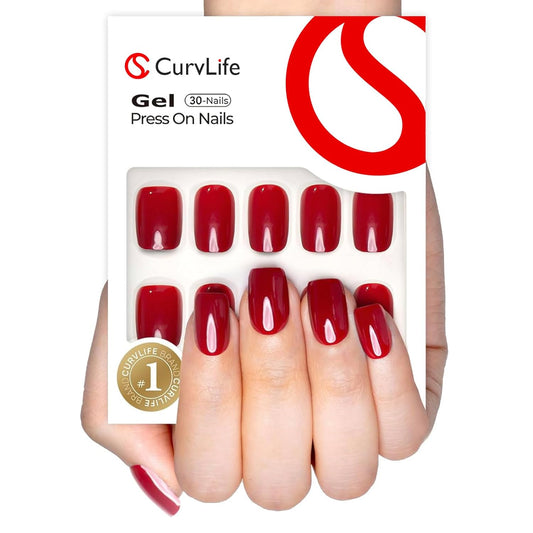 Curvlife Soft Gel Press on Nails with French Tips and Clear Red Glossy Short Size Design Full Cover 15 Sizes Gel Nails, Women Reusable Nail Kit with Nail Glue Adhesive Tabs Nail File