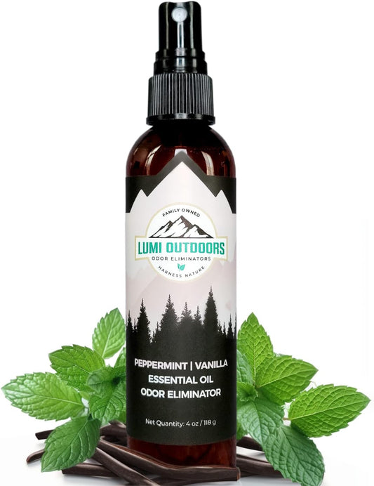 Lumi Outdoors Natural Air Freshener - Peppermint Vanilla - Essential Oil Odor Eliminating Bathroom Spray