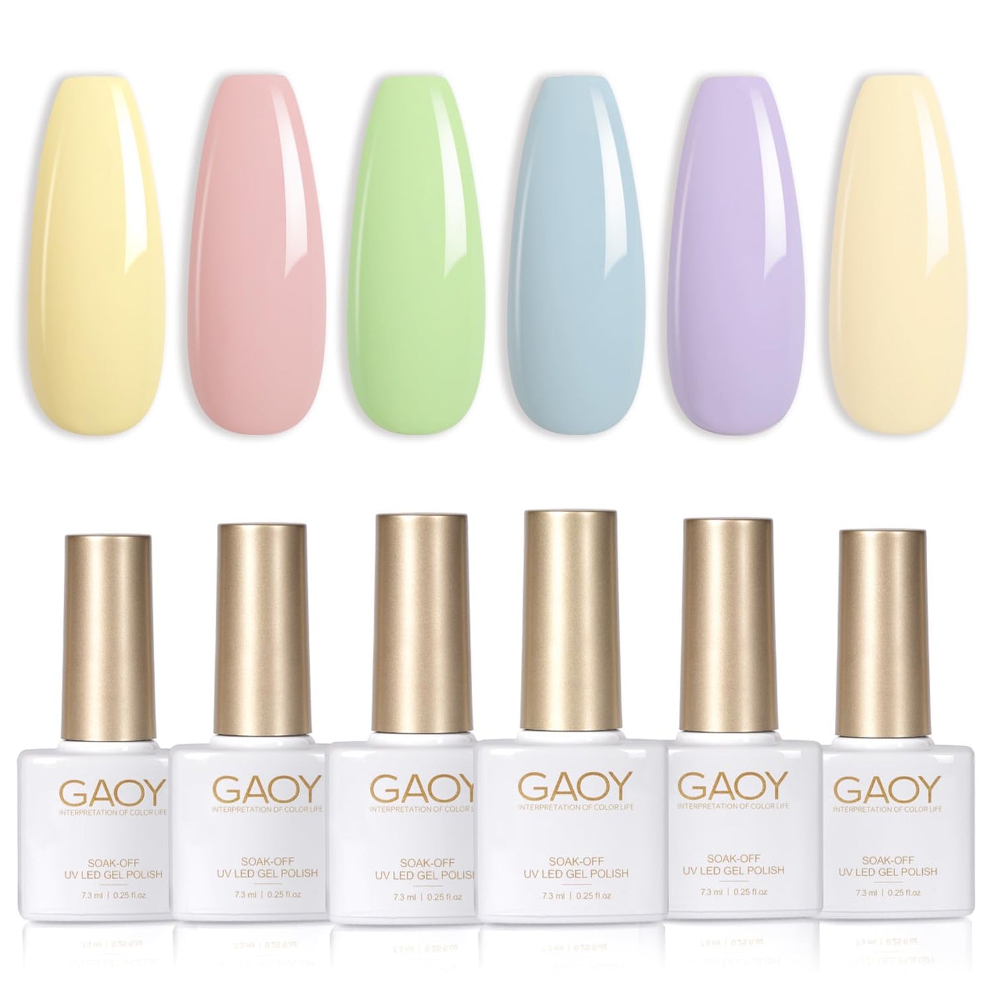 GAOY Pastel Pink Blue Gel Nail Polish Set, 6 Colors Green Yellow Nude Spring Soak Off UV Light Cure Gel Polish Kit for Salon and Nail Art DIY at Home